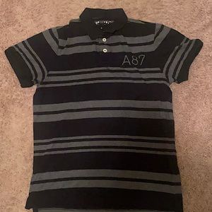 Black and Grey striped Aeropostale Collar Shirt